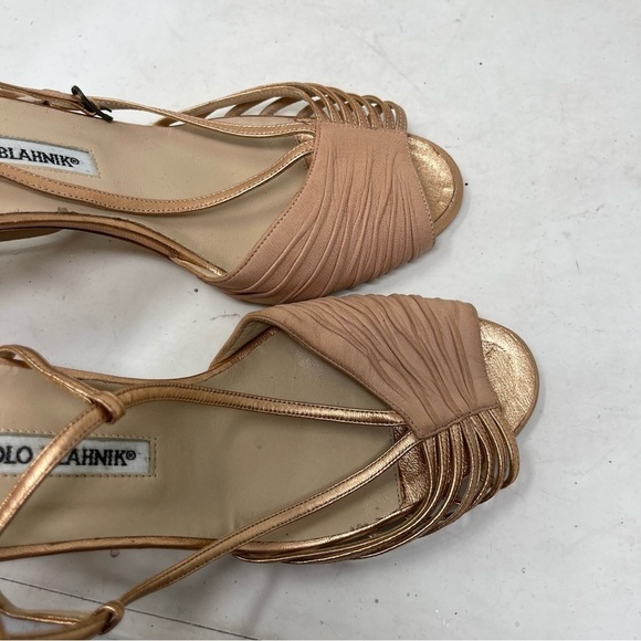 Manolo Blahnik Rose-Gold Ankle-Wrap Strappy Sandal sz 40 US 10 - Picture 9 of 10